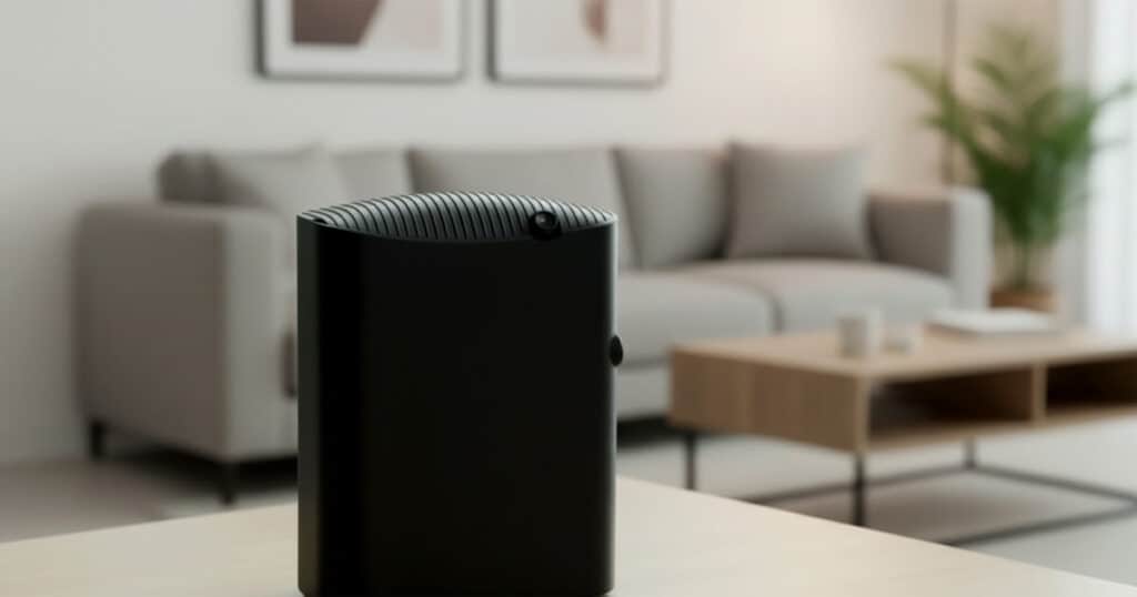 black hvac diffuser in a table living room