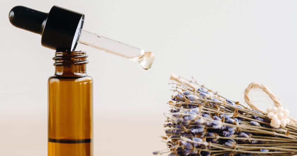 lavender essential oil in table