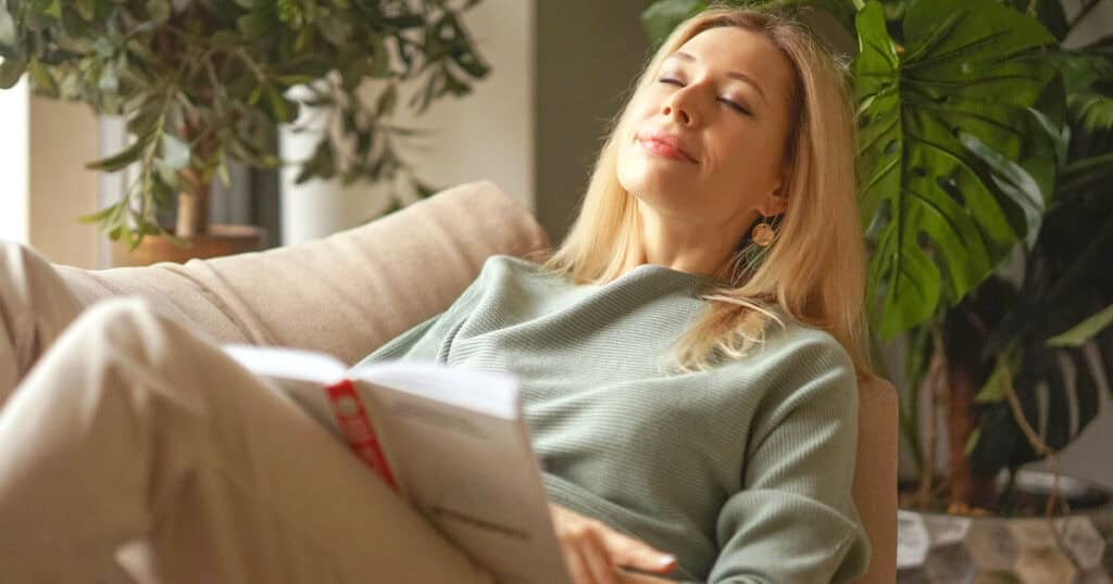 lady relaxing at home in sofa