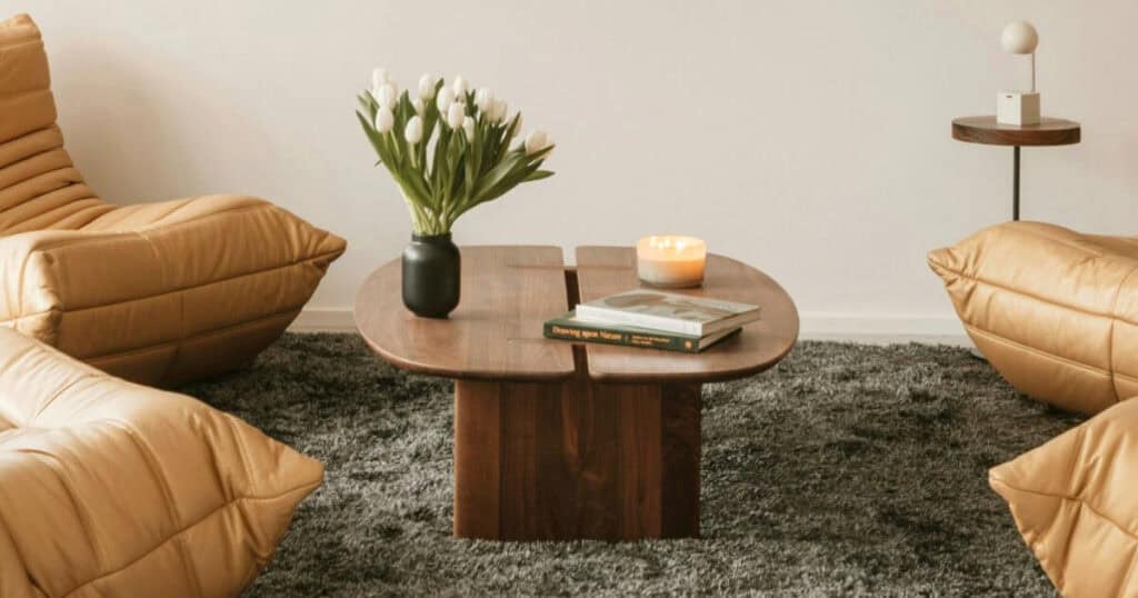 living room with candle in the table