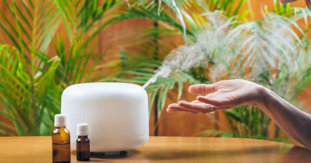 12 Best Low-Maintenance Diffusers for Daily Use at Home 11 lady smelling the mist from essential oil diffuser