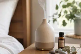 low maintenance diffusers in a room with essential oil bottle