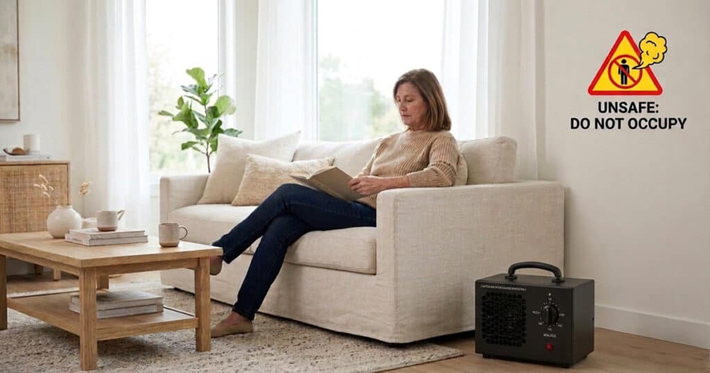 10 Best Ozone Generators for Home to Remove Odors Fast 24 woman sitting in the sofa beside ozone generator